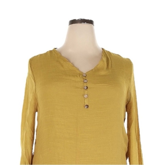 Dayou Boho Lagenlook Midi Dress 1X 2X NWT Mustard Yellow Layered Hem - Picture 3 of 8